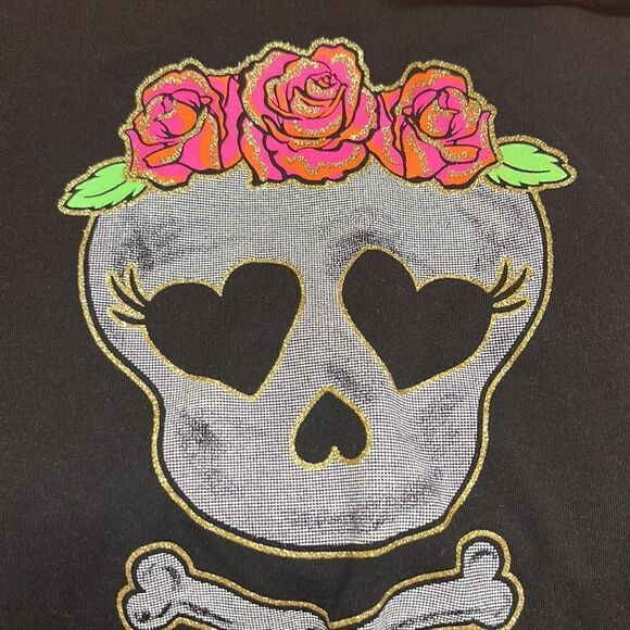 Celebrate Halloween Glitter Skull & Crossbones Baseball Shirt-XL-14/16 Plus Girl - Picture 10 of 15